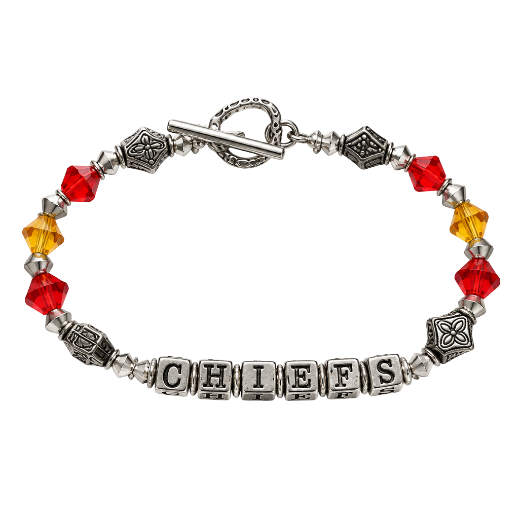 Kansas City Chiefs Beaded Crystal Toggle Bracelet Red Yellow Silver 1