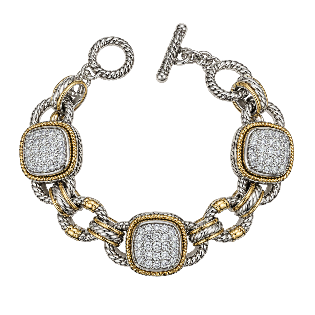 Two-Tone Cable Pave Crystal Toggle Link Bracelet 1