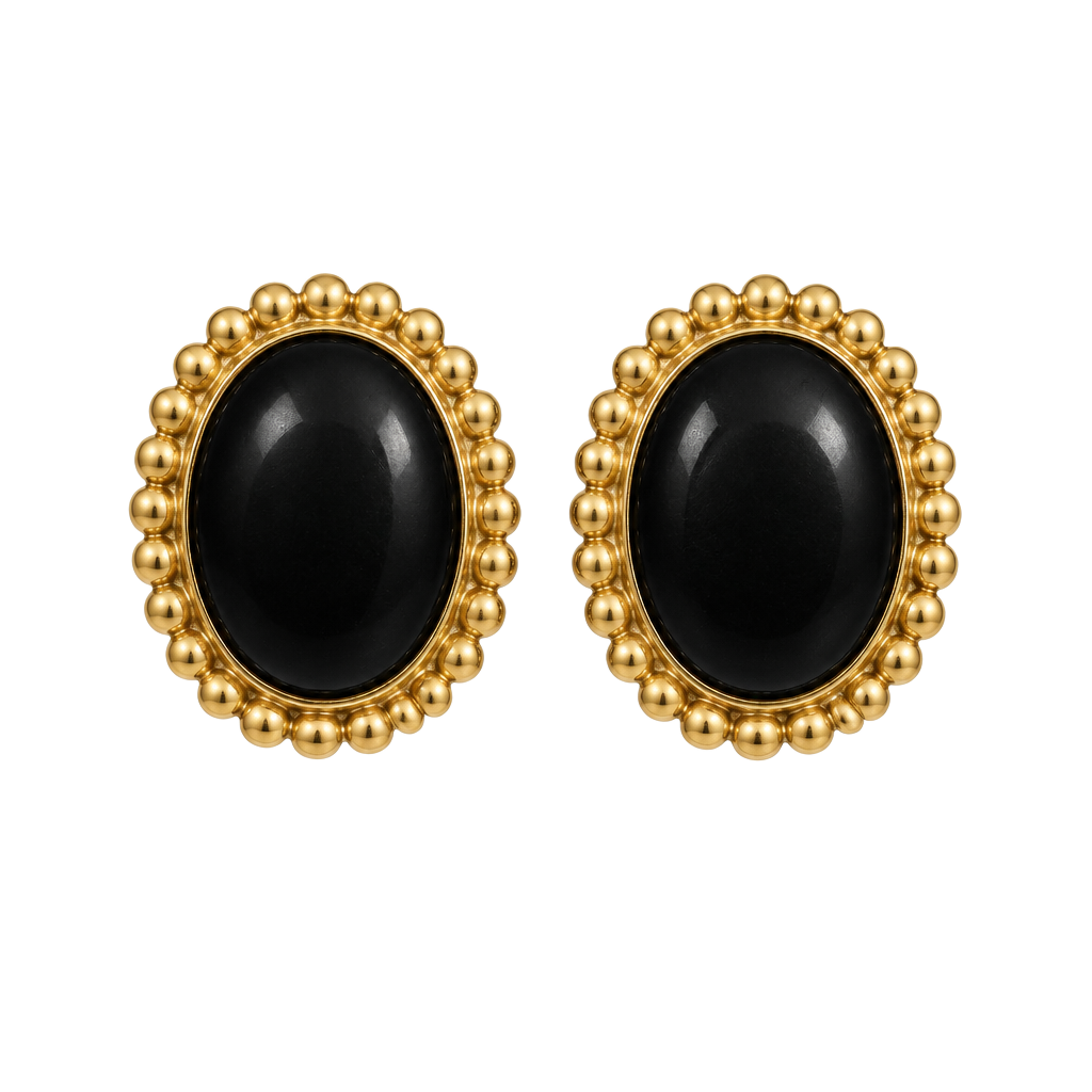 Vintage Black And Gold Oval Clip-On Earrings 1