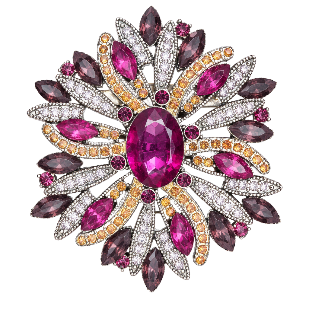 Vintage Style Rhinestone Starburst Brooch Pink Purple Crystal 1