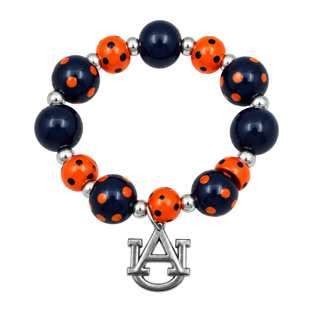 Auburn University Tigers Beaded Stretch Bracelet Navy Orange Logo Charm 1