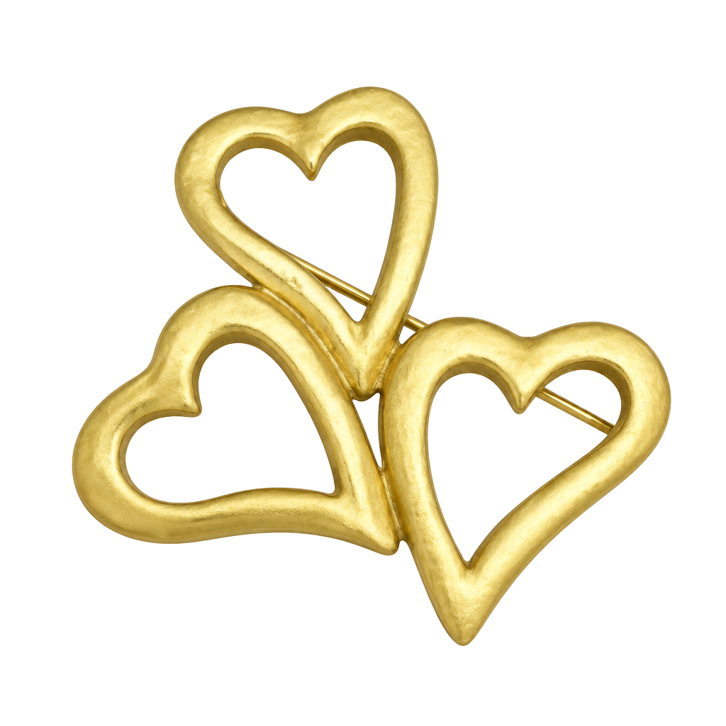 Vintage Gold Tone Triple Heart Brooch Pin 1