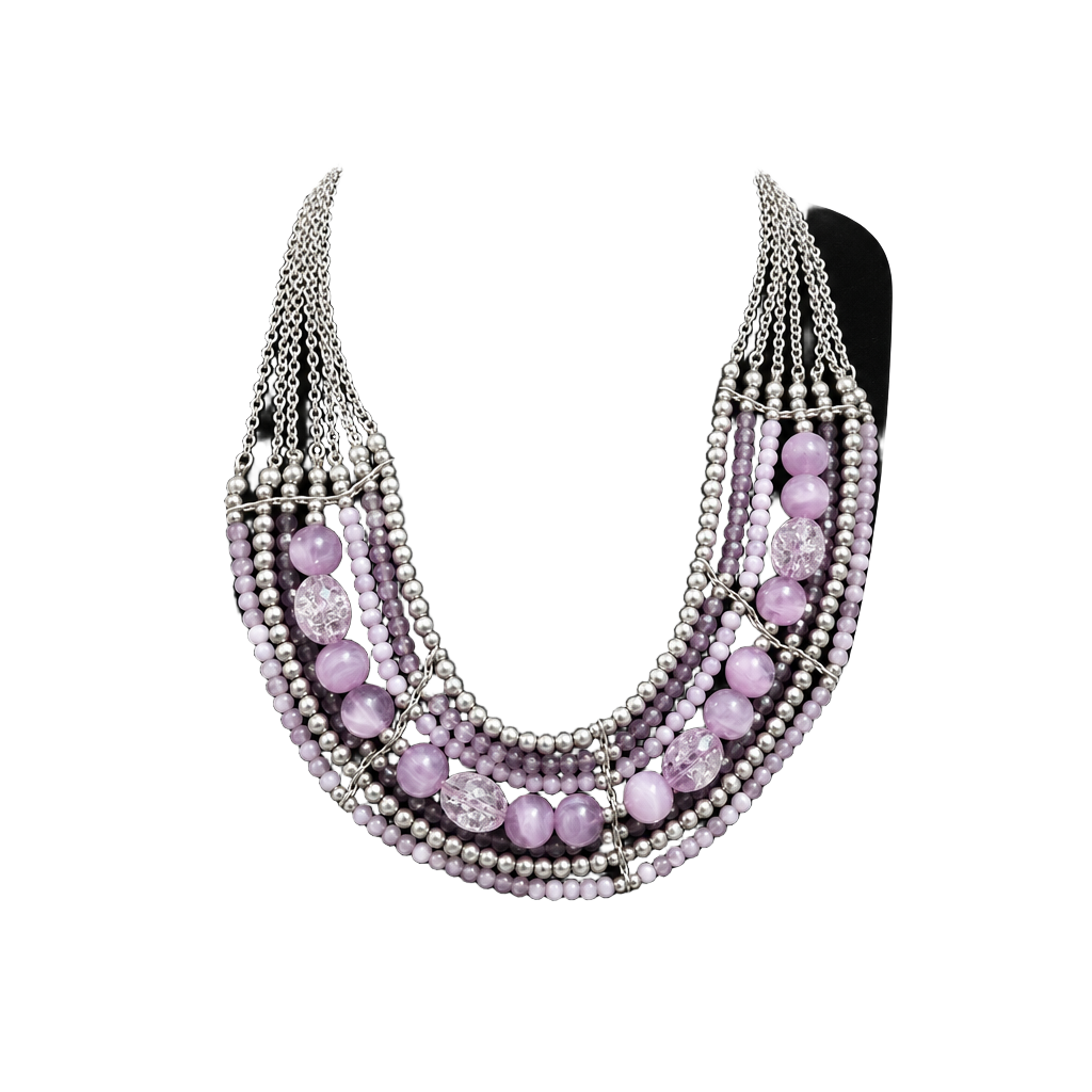 NY&Co Multi Strand Beaded Necklace Silver Tone Purple Beads 1