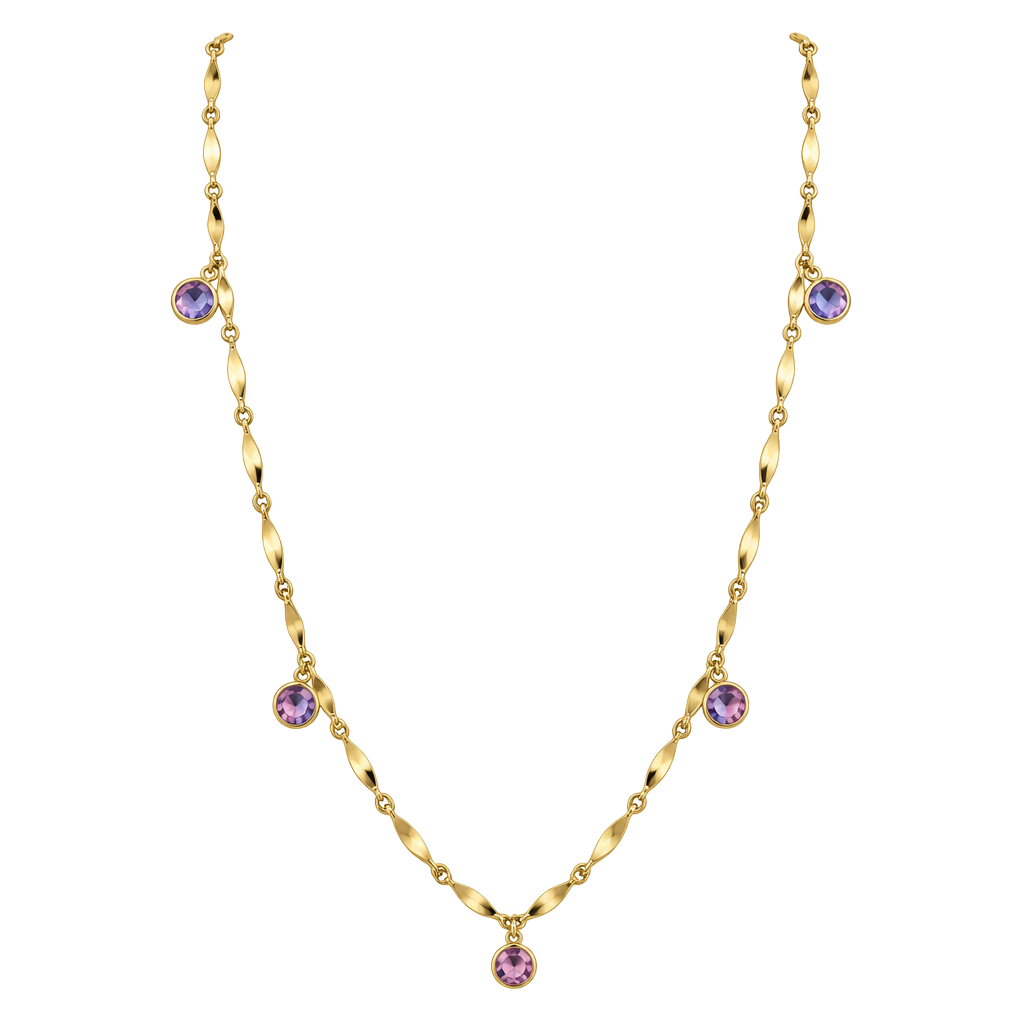 Vintage Gold Plated Amethyst Station Necklace with Pink Gemstones 1