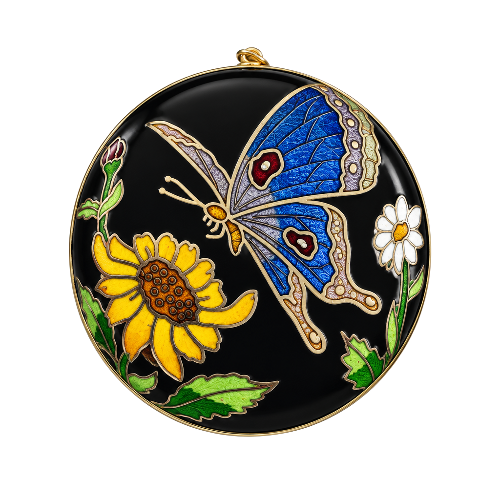 Vintage Chinese Cloisonne Enamel Butterfly Pendant 1