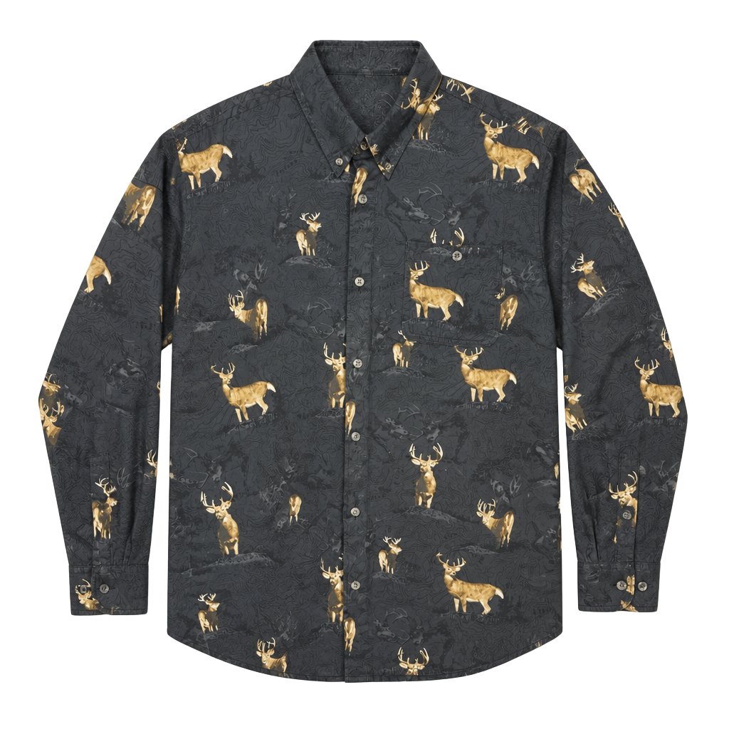 Columbia River Lodge Men's XL Long Sleeve Button Down Shirt Deer Print Black 1