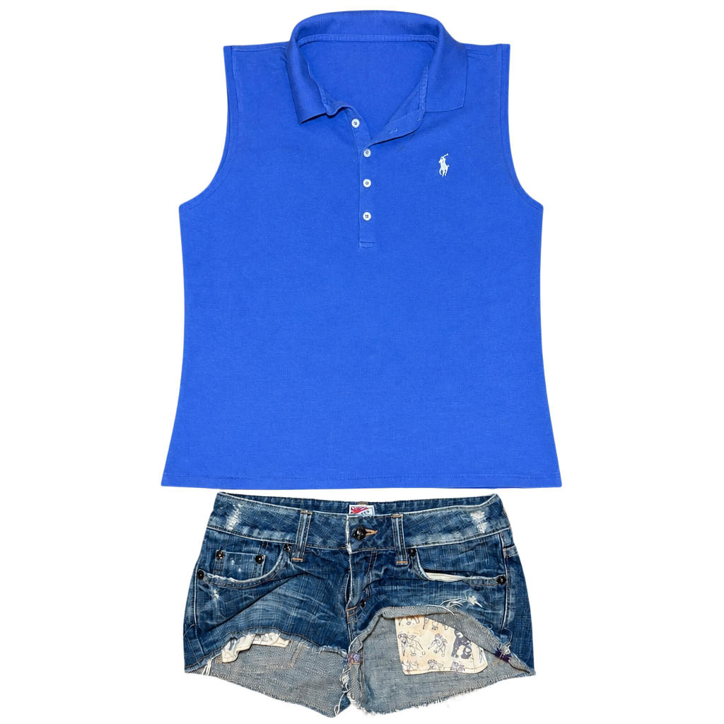 Polo Ralph Lauren Sleeveless Polo Shirt Women XL Blue Stretch Mesh Golf Preppy 1