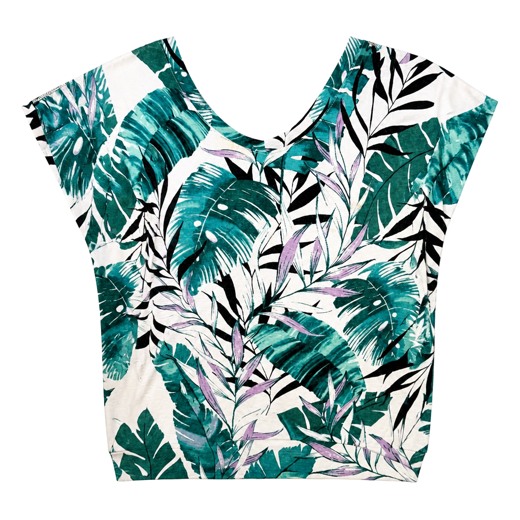 Jennifer Lopez Tropical Leaf Print Blouse Rhinestone Shoulder Small 1