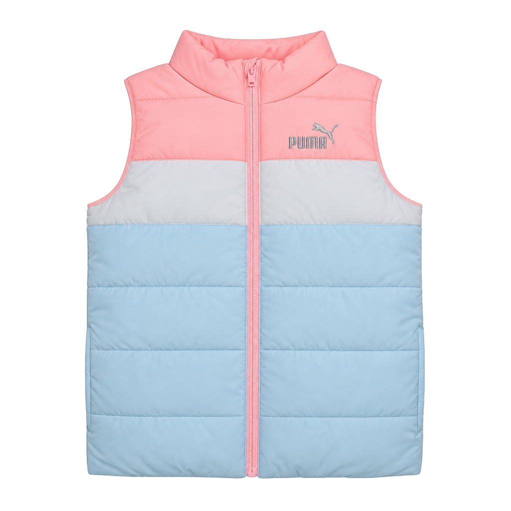 Puma Girls Puffer Vest Pink Blue Colorblock Full Zip Lightweight XS 4/5 1