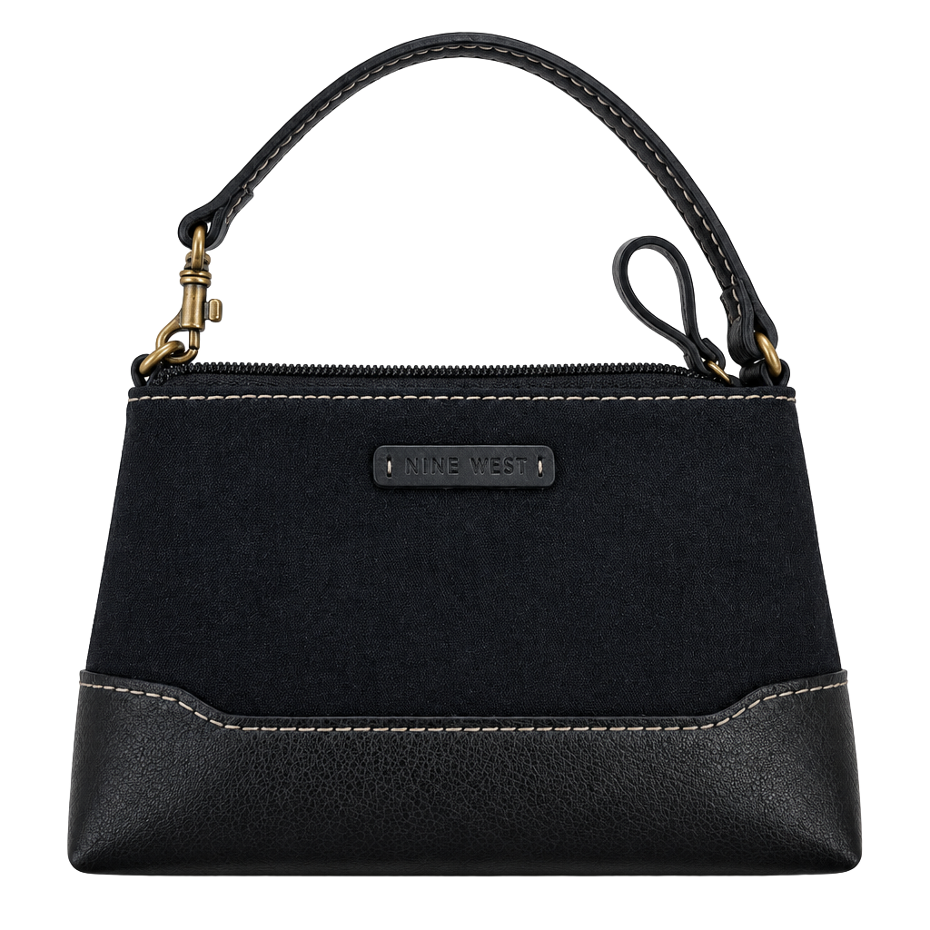 Nine West Mini Handbag Black Suede Faux Leather Wristlet 1
