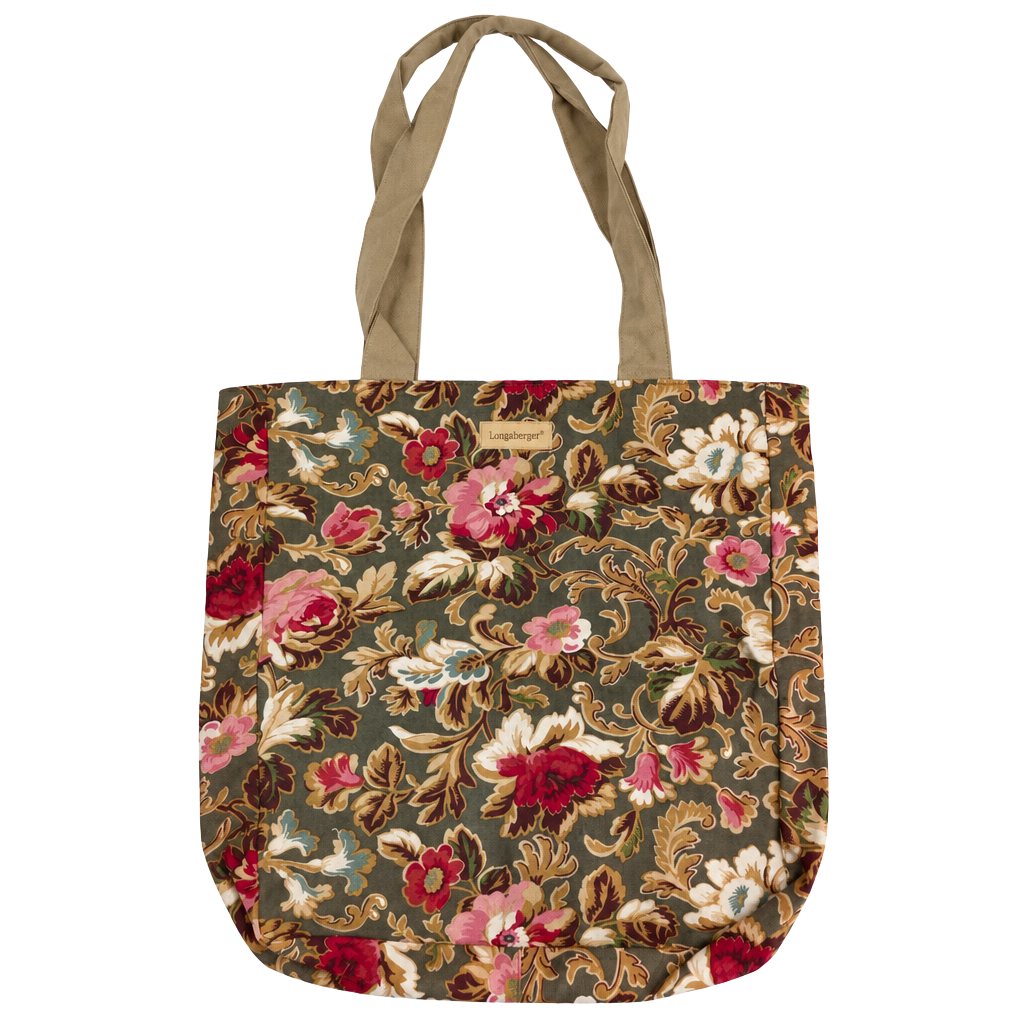 Longaberger Floral Canvas Tote Bag Green Pink Shabby Chic 1