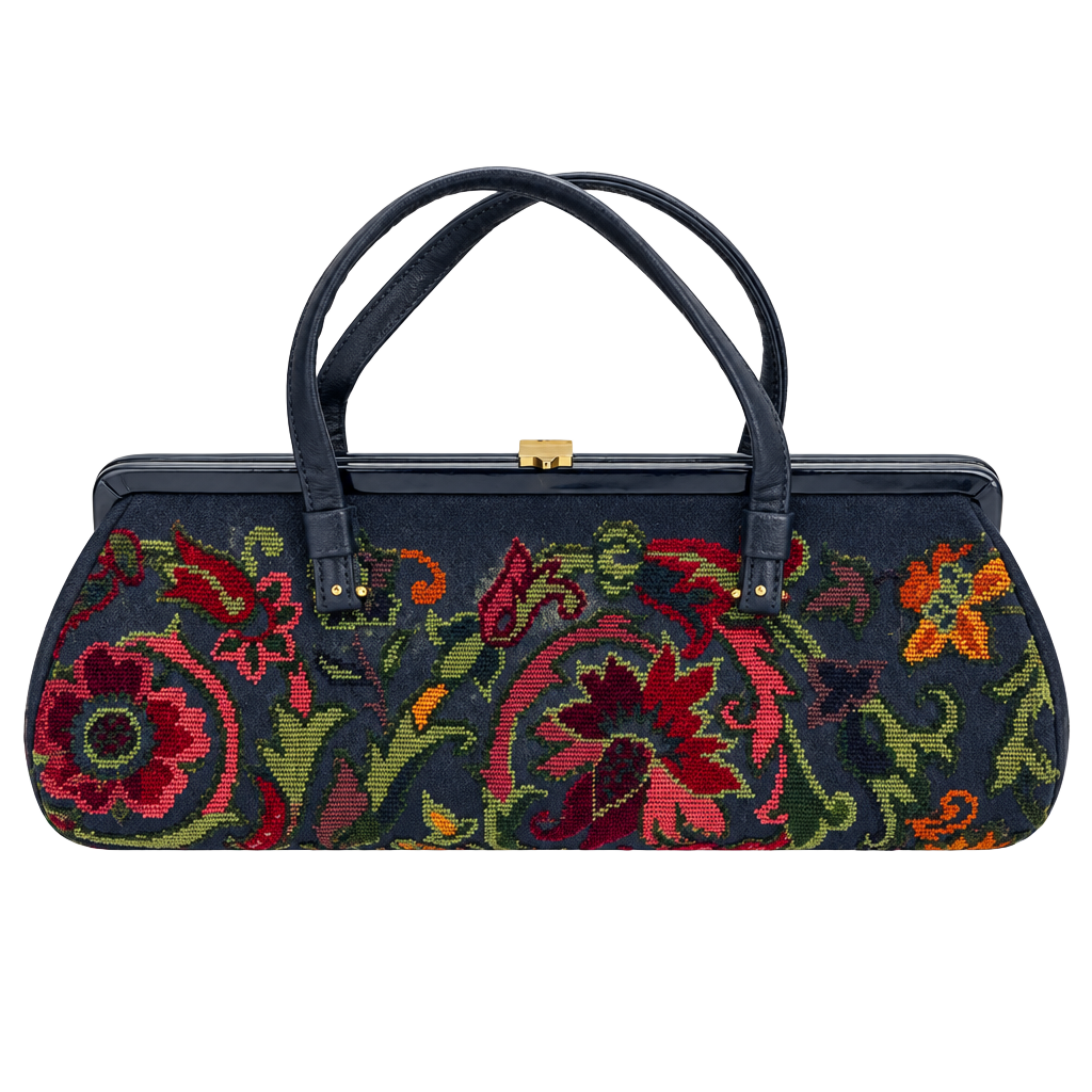 Vintage Tapestry Needlepoint Floral Frame Handbag Purse 1