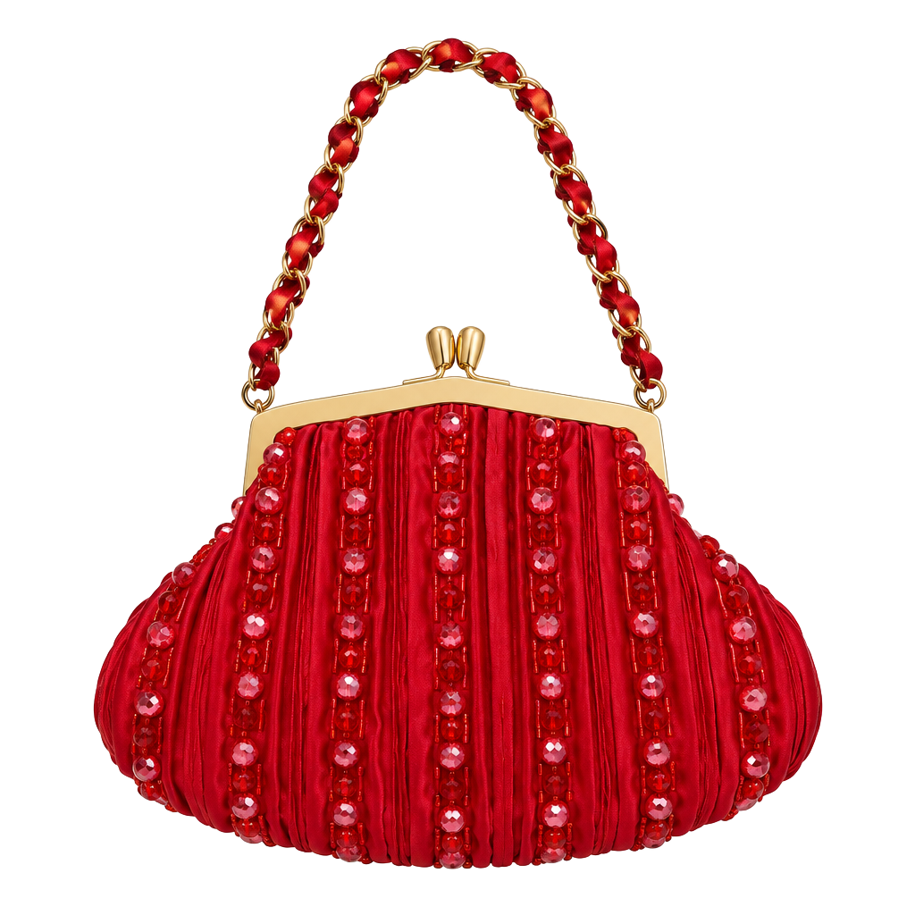 Inge Christopher Beaded Evening Clutch Red Silk Chain Strap New With Tags 1