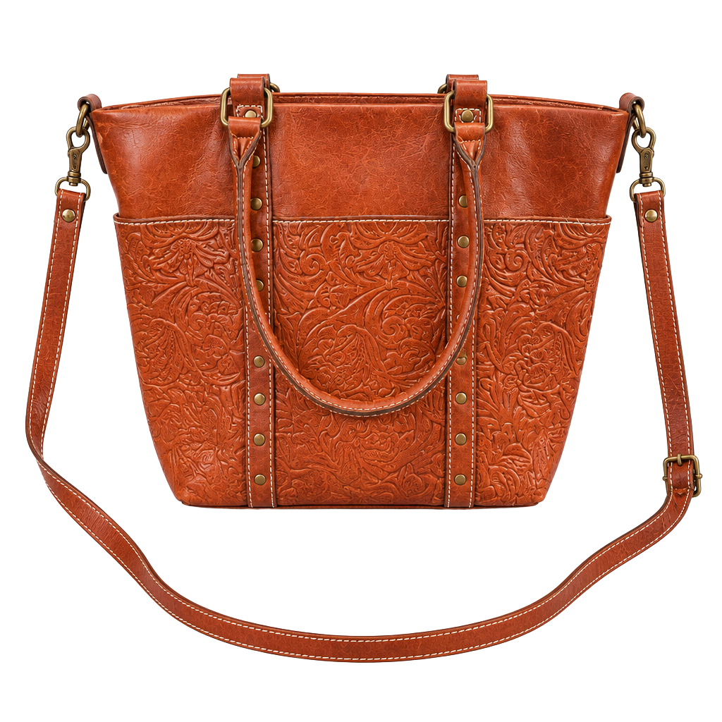 Patricia Nash Benvenuto Tooled Leather Shoulder Bag Tote Brown 1