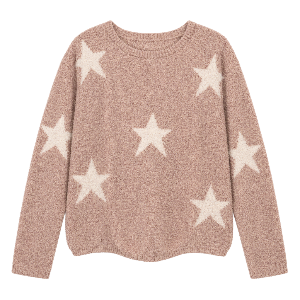 Moon & Madison Star Chenille Sweater Pink White 1