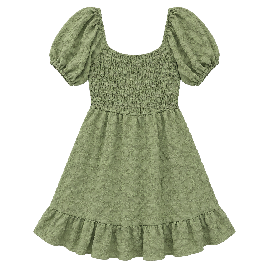 Unbranded Puff Sleeve Smocked Bodice Skater Dress 1