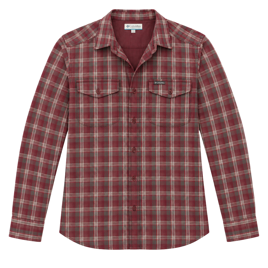 Columbia Silver Ridge Lite Plaid LS Shirt Size M Red Long Sleeve 1