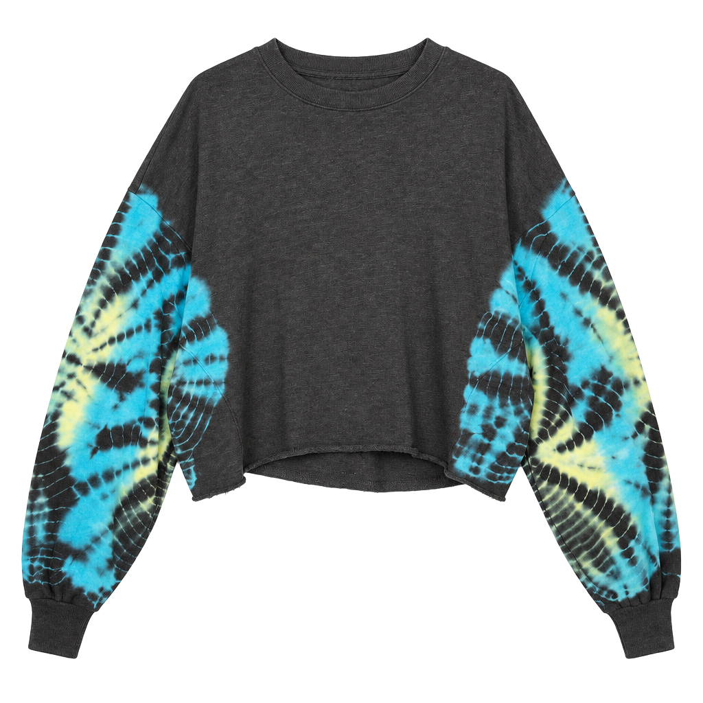 PINK Victoria's Secret Cropped Sweatshirt Size L Black Tie Dye 1