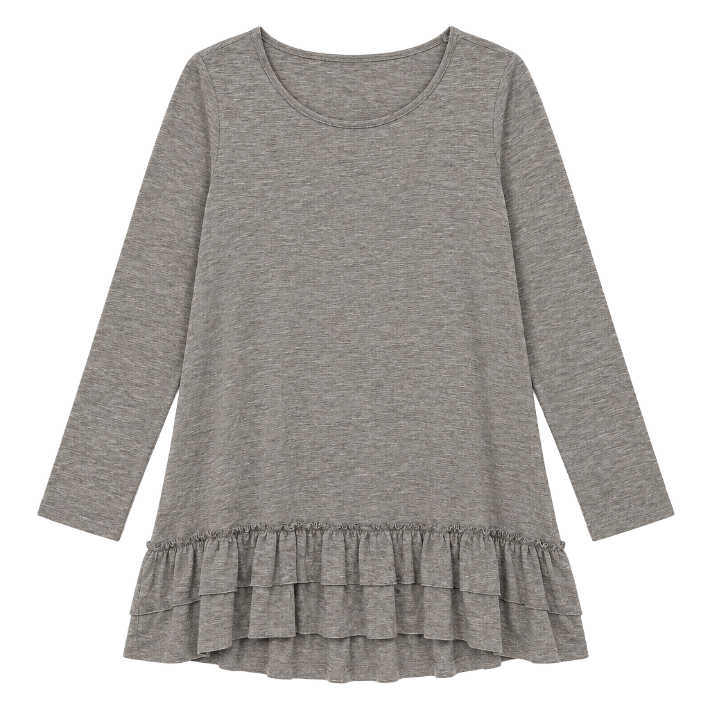 Easel Ruffle Hem Tunic Long Sleeve Top Gray 1