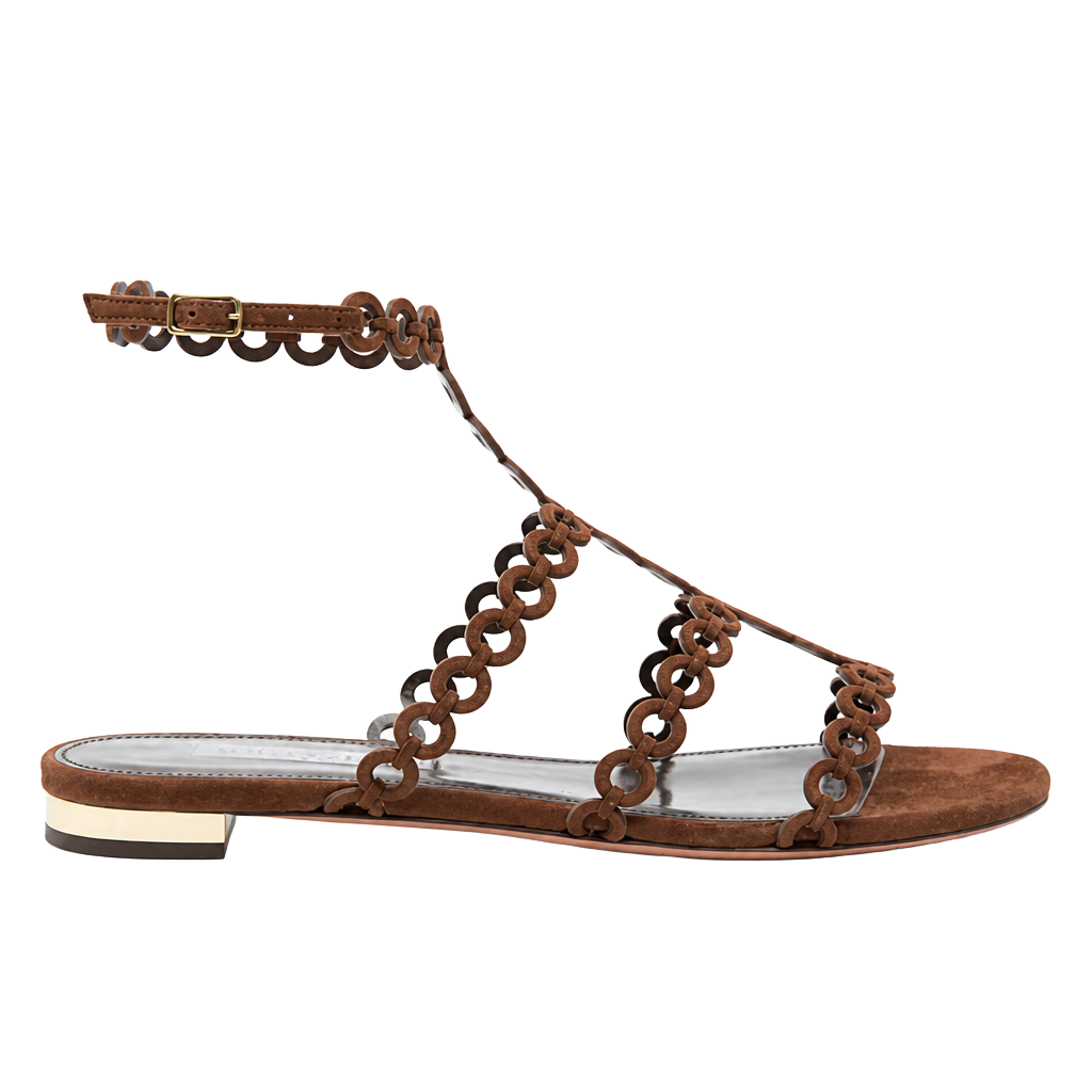 Aquazzura Infinity Chain Flat Espresso Suede Sandals Size 40 MSRP $895 – BNIB 1