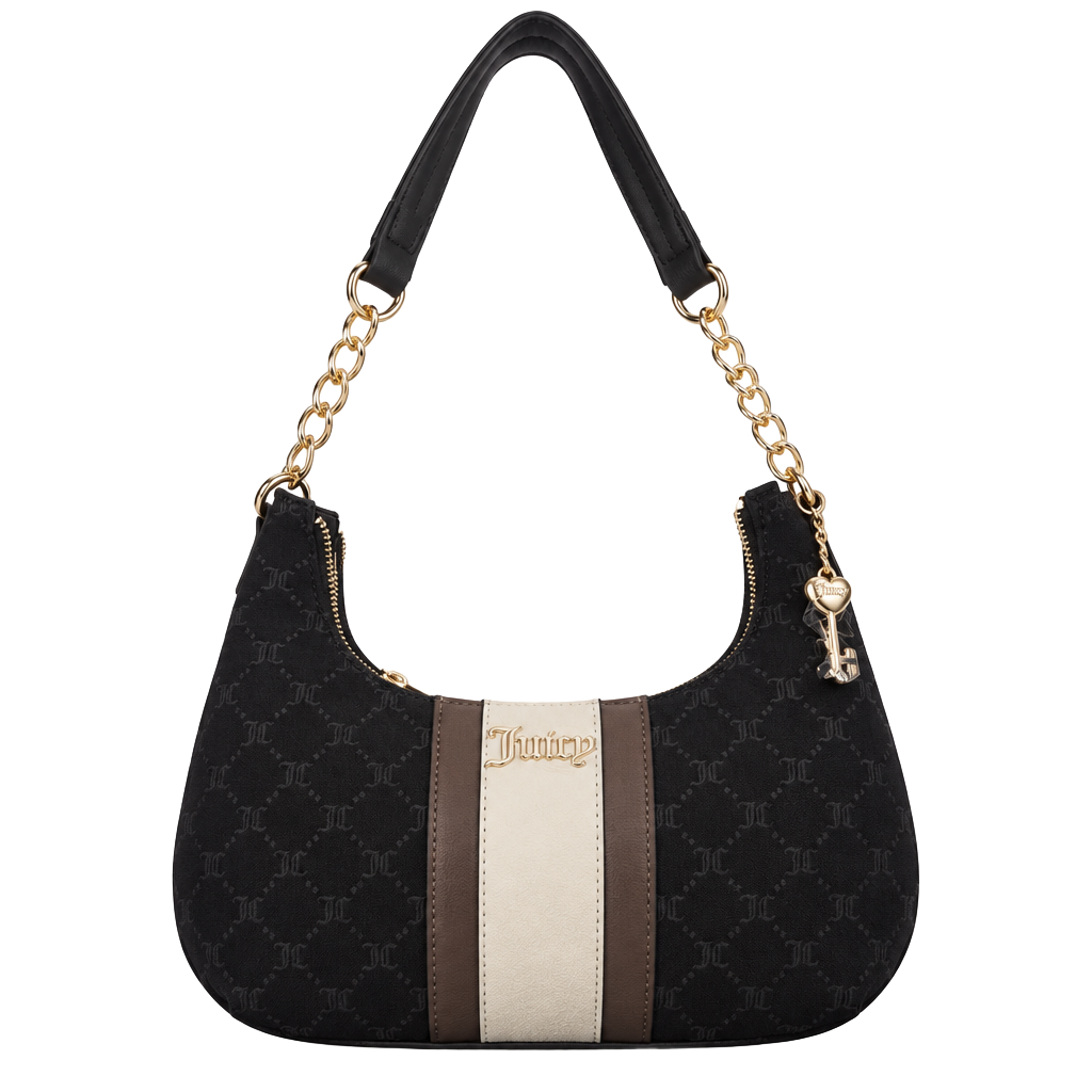 Juicy Couture Shoulder Bag Black Velvet Gold Chain 1