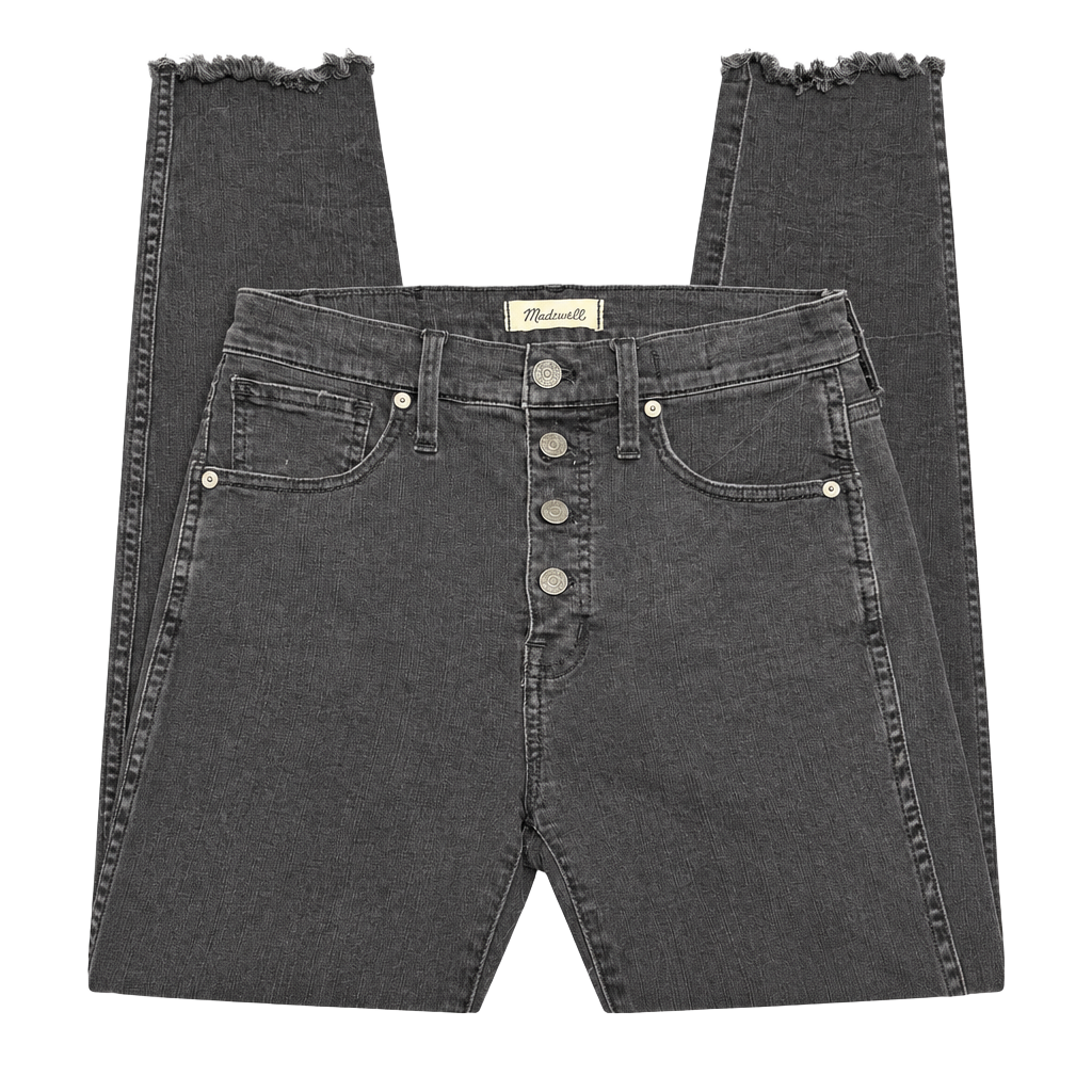 Madewell Skinny Jeans Black Button-Front Raw Hem 1