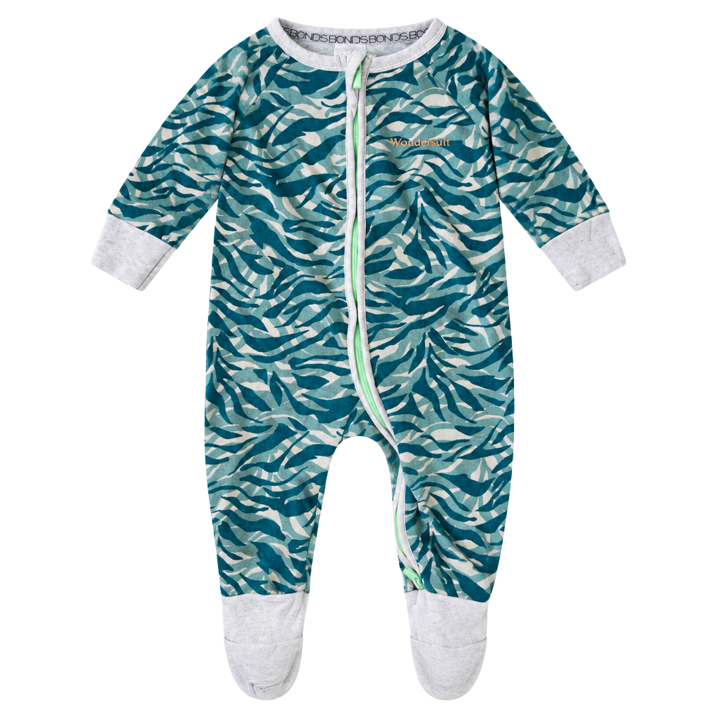 Bonds Wondersuit Size 3-6Mths Teal Zebra Print Zip Romper 1