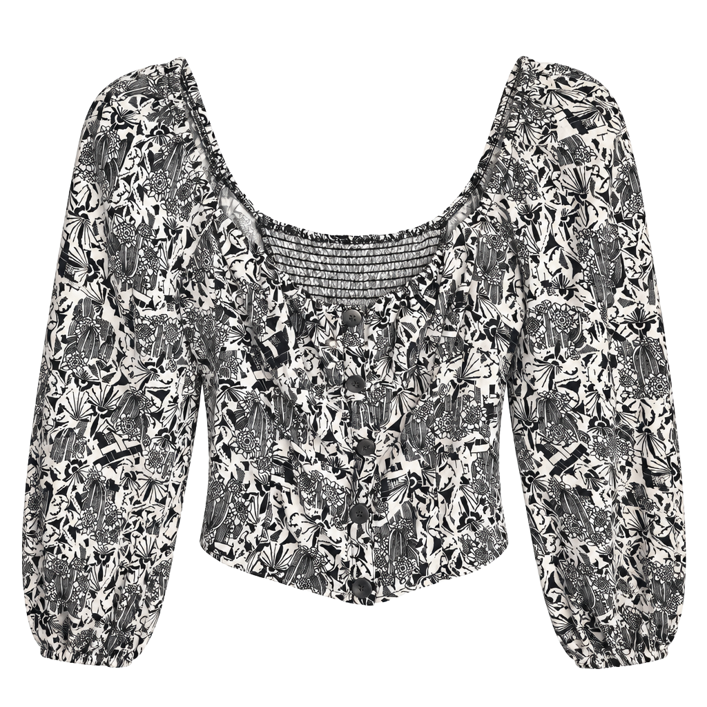 ASTR The Label Long Sleeve Crop Top Size S Black White Floral 1