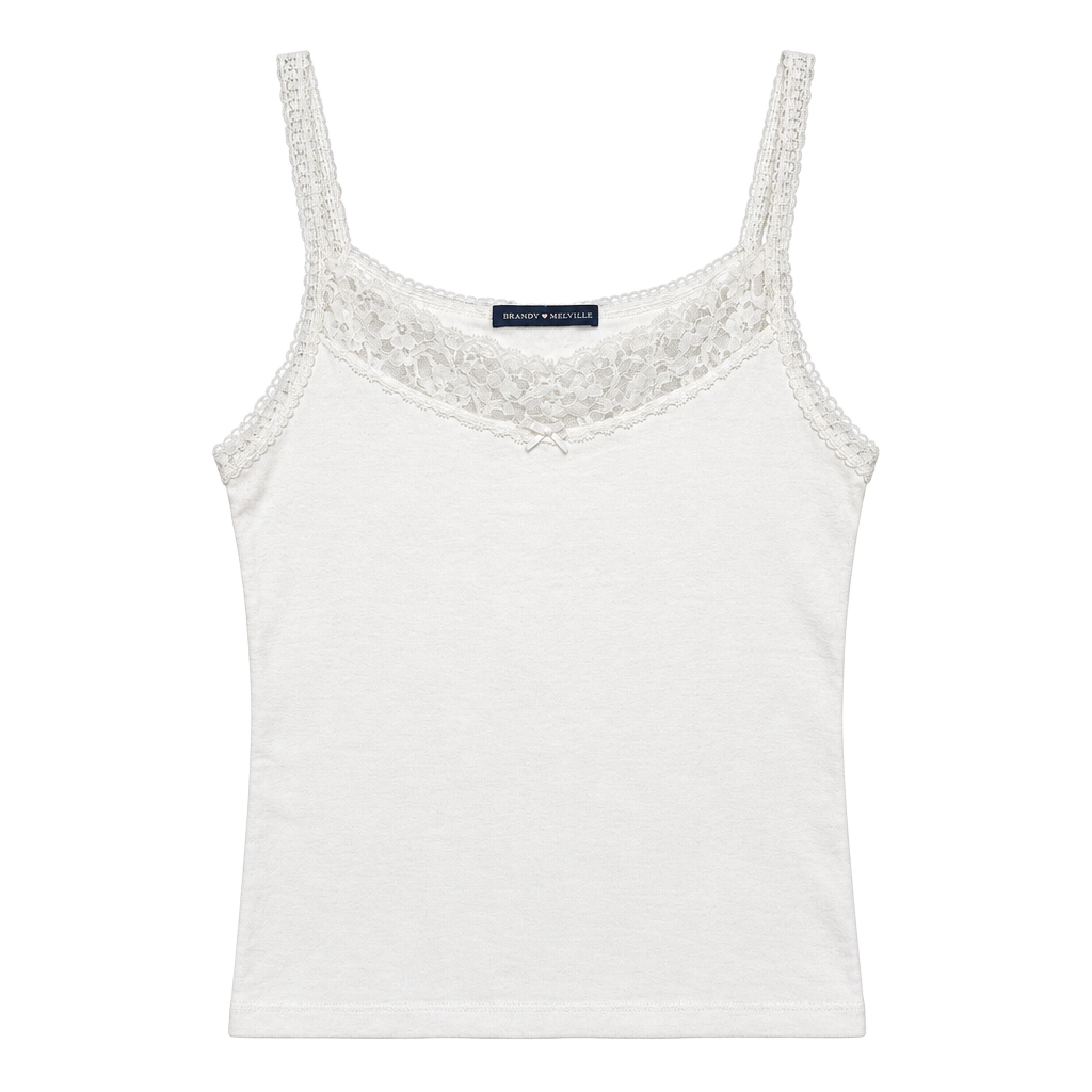 Brandy Melville White Lace Trim Double Strap Camisole Tank Top 1
