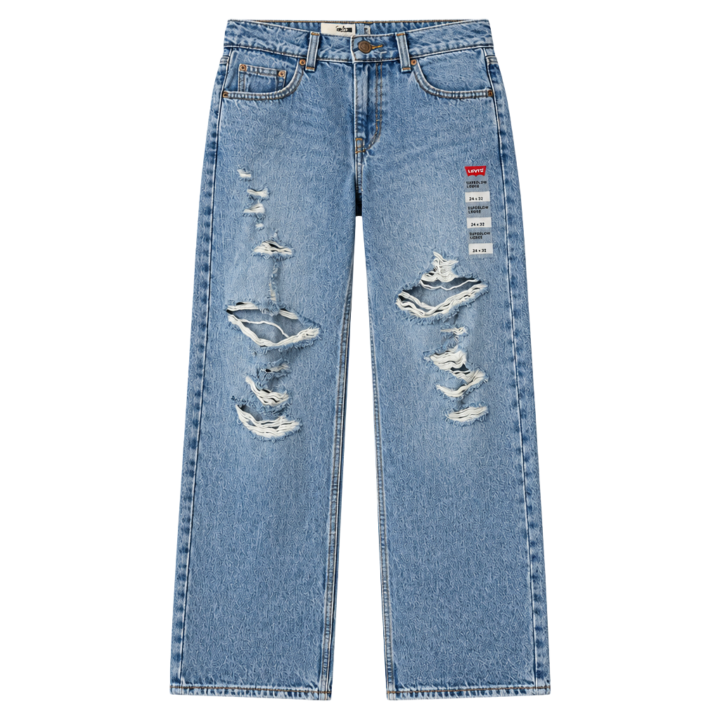 NWT Levi's Superlow Loose Jeans Size 24x32 Light Wash Distressed Straight Leg 1