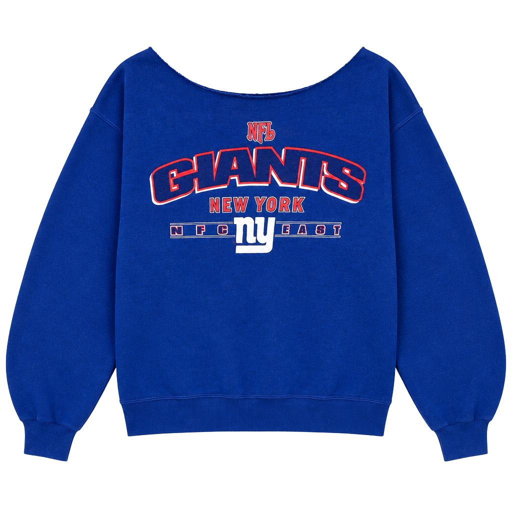 NFL New York Giants Vintage Custom Cut Off Neck Sweatshirt Blue 1