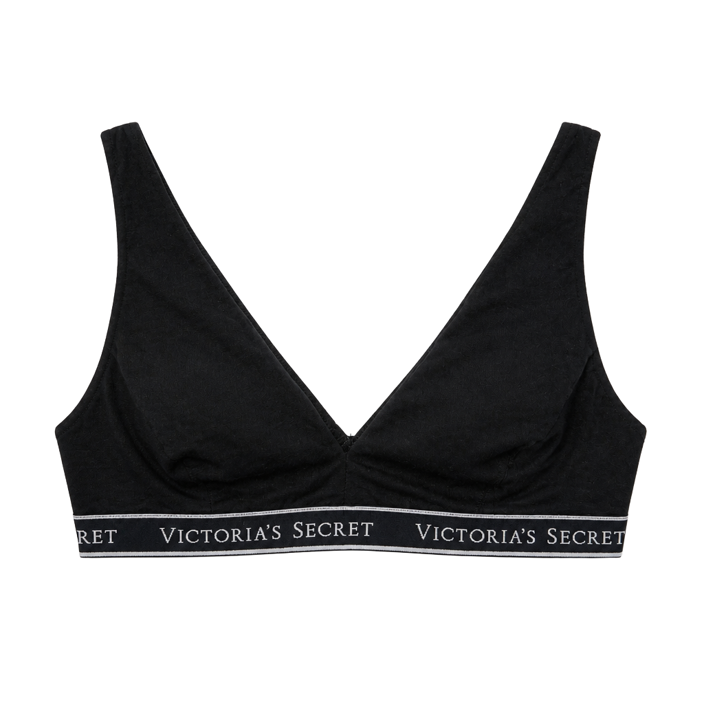Victoria's Secret Wireless Cotton Plunge Bralette Size M Black Logo Band 1