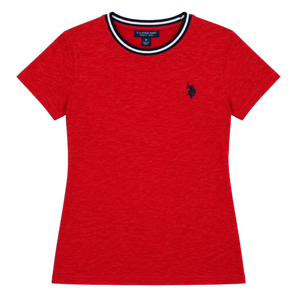 U.S. Polo Assn. T-Shirt Size M Red Cotton Striped Collar 1