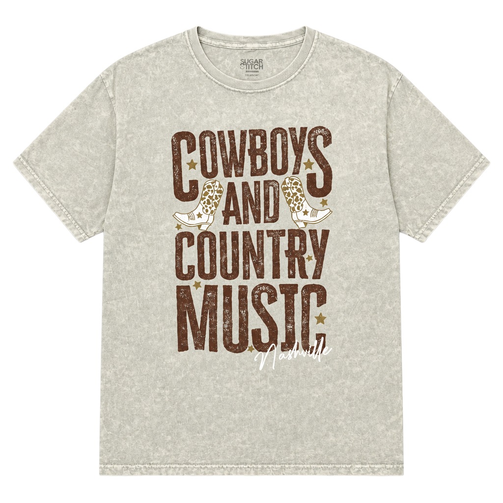 Sugar Stitch Cowboys And Country Music Nashville Acid Wash T-Shirt 1
