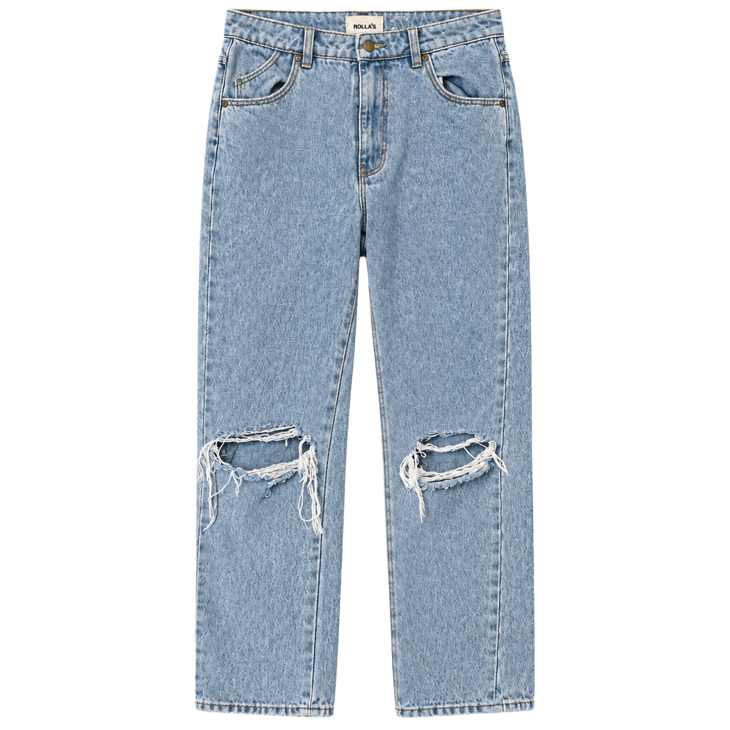 Rollas Original High Rise Straight Jeans Size 27 Distressed Light Wash 1