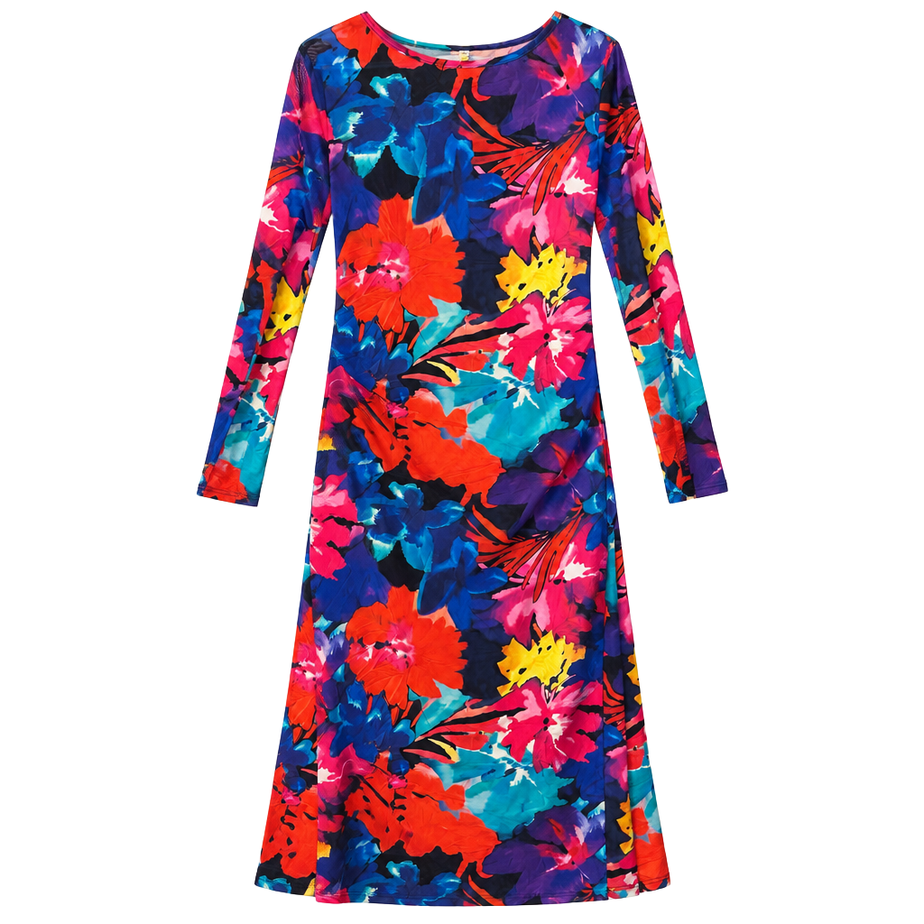 Floral Mesh Ruched Long Sleeve Maxi Dress Size 1XL Multicolor 1