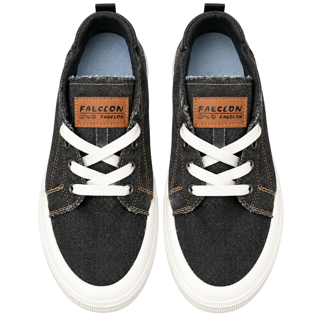Faksclon Canvas Sneakers Size 48 Black Denim Casual Platform Shoes 1