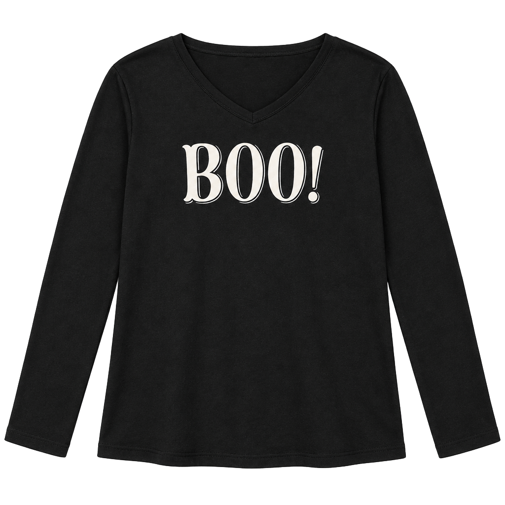 Mia & Tess Boo Long Sleeve T-Shirt Size X-Large Black Halloween 1