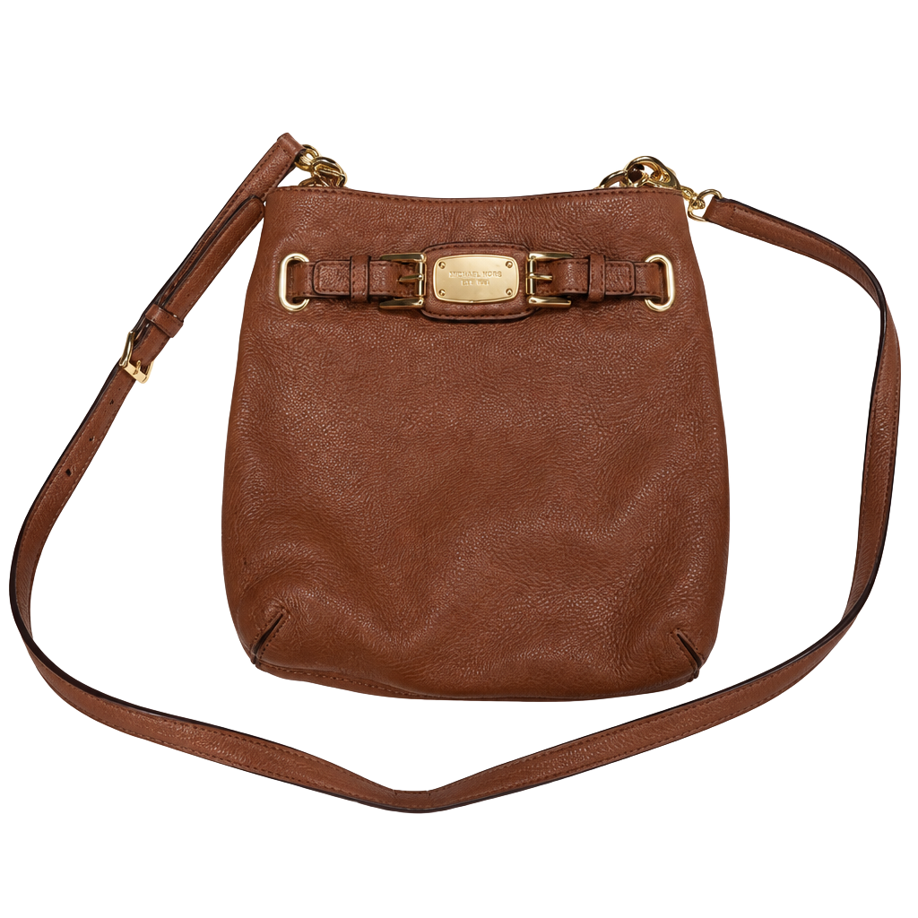 Michael Kors Brown Pebbled Leather Hamilton Crossbody Bag Gold Hardware 1