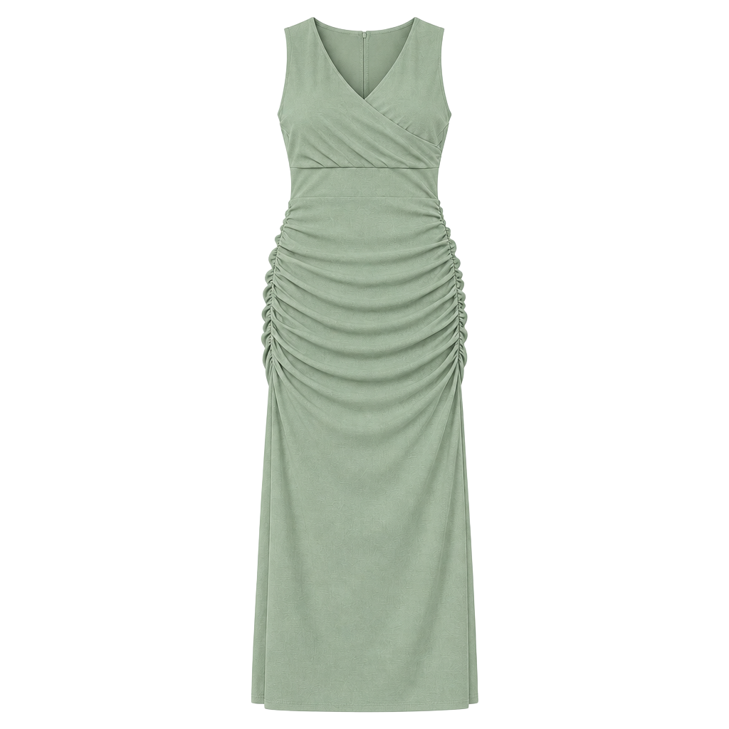 Abercrombie & Fitch Women’s Medium Petite Sage Green Ruched Maxi Dress NWT 1