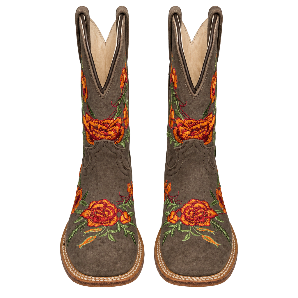 McAllen Cowboy Boots KIDS Brown Floral Embroidered Western 1