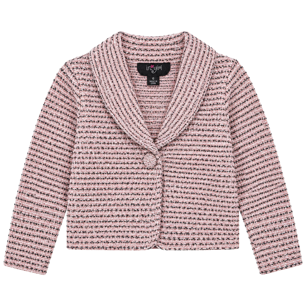 i.n. girl Jacket Size 6 Pink Metallic Tweed Asymmetrical Zip 1