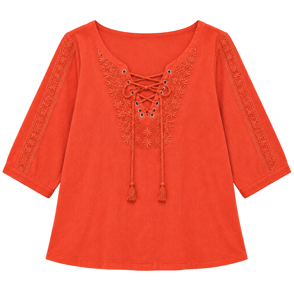 American Eagle Outfitters Lace-Up Top Size XL Orange Boho Blouse 1