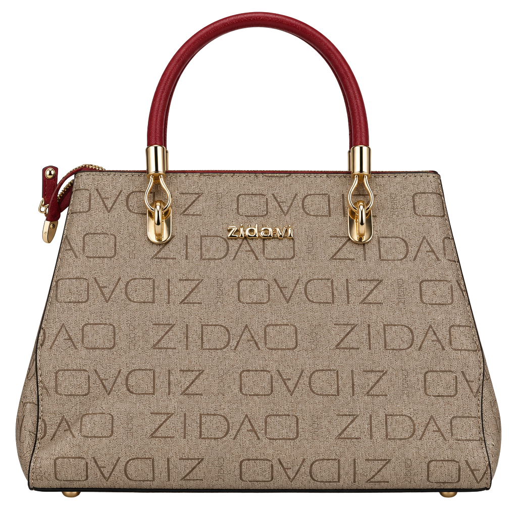 Zidao Monogram Print Top Handle Handbag Red Beige 1