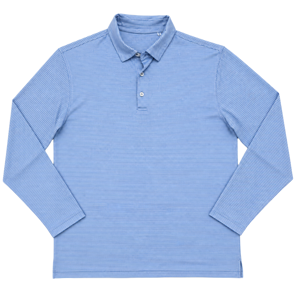 Walter Hagen Men's Blue Striped Long-Sleeve Performance Golf Polo 1