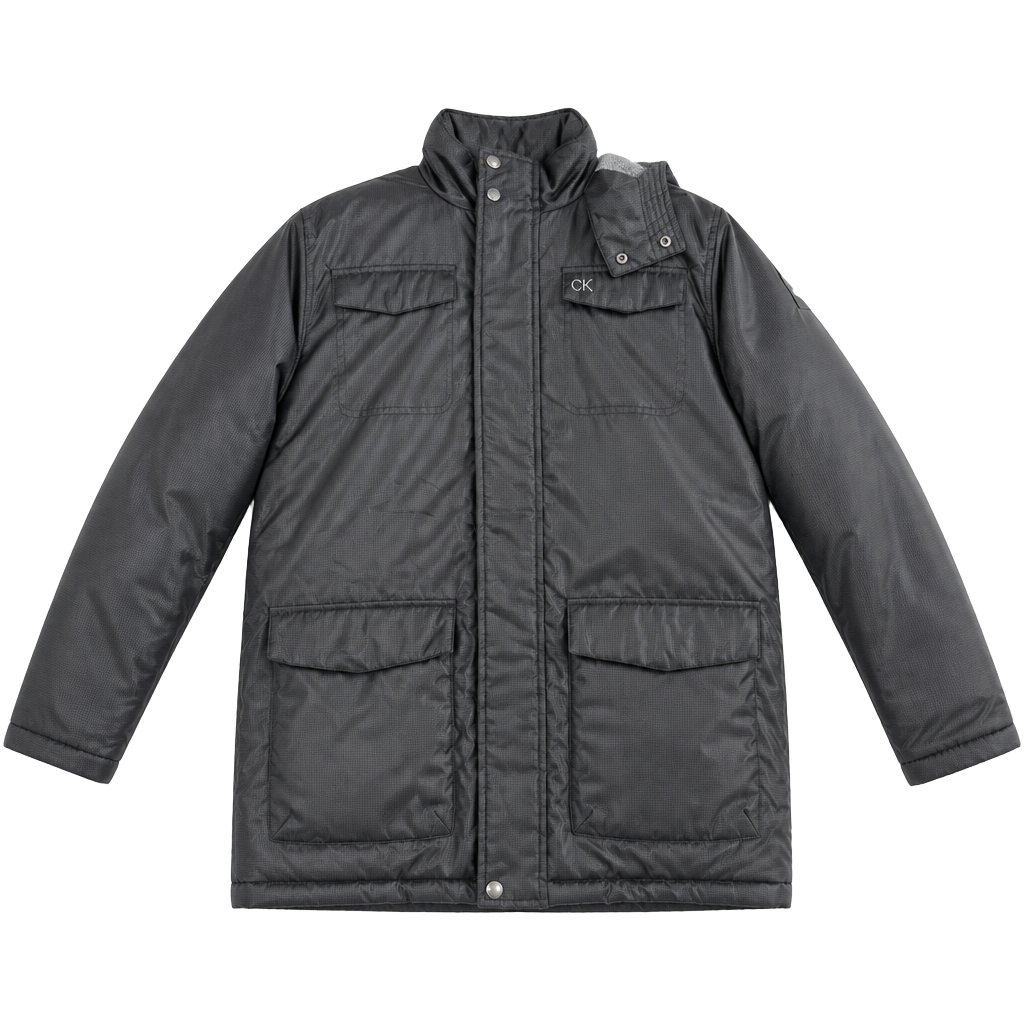 Calvin Klein Jeans Men’s Black Hooded Parka Jacket with Fleece Lining Size L 1