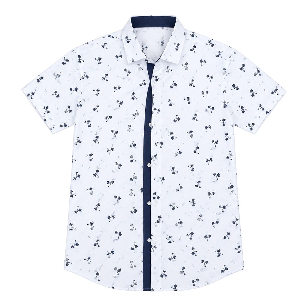 Surf Style Palm Tree Button-Down Shirt Size L White Short Sleeve 1