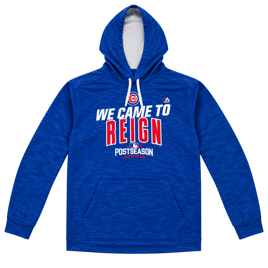Majestic Chicago Cubs We Came to Reign Postseason Hoodie Size M Blue 1