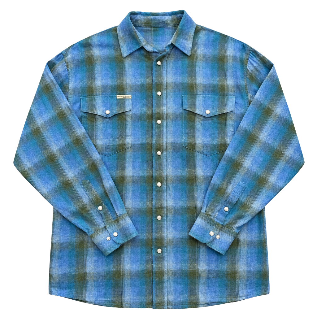 Powder River Outfitters Collection by Panhandle Blue Plaid Long Sleeve Western 1