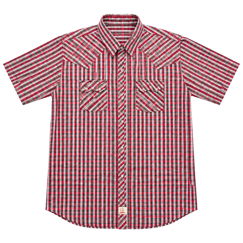 Airwalk Western Shirt Size M Red Plaid Pearl Snap Short Sleeve 1